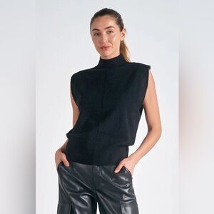 Elan Sleeveless Mock Neck Sweater in Black Size M
